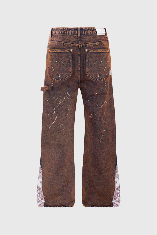 Tapestry Pattern Flared Denim Jeans