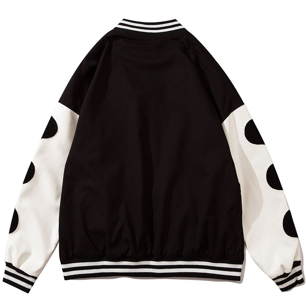 Baseball Jacket Men Leather Patchwork Furry Heart Patch Baggy Harajuku High Street Fashion All-match Bomber Coat Autumn