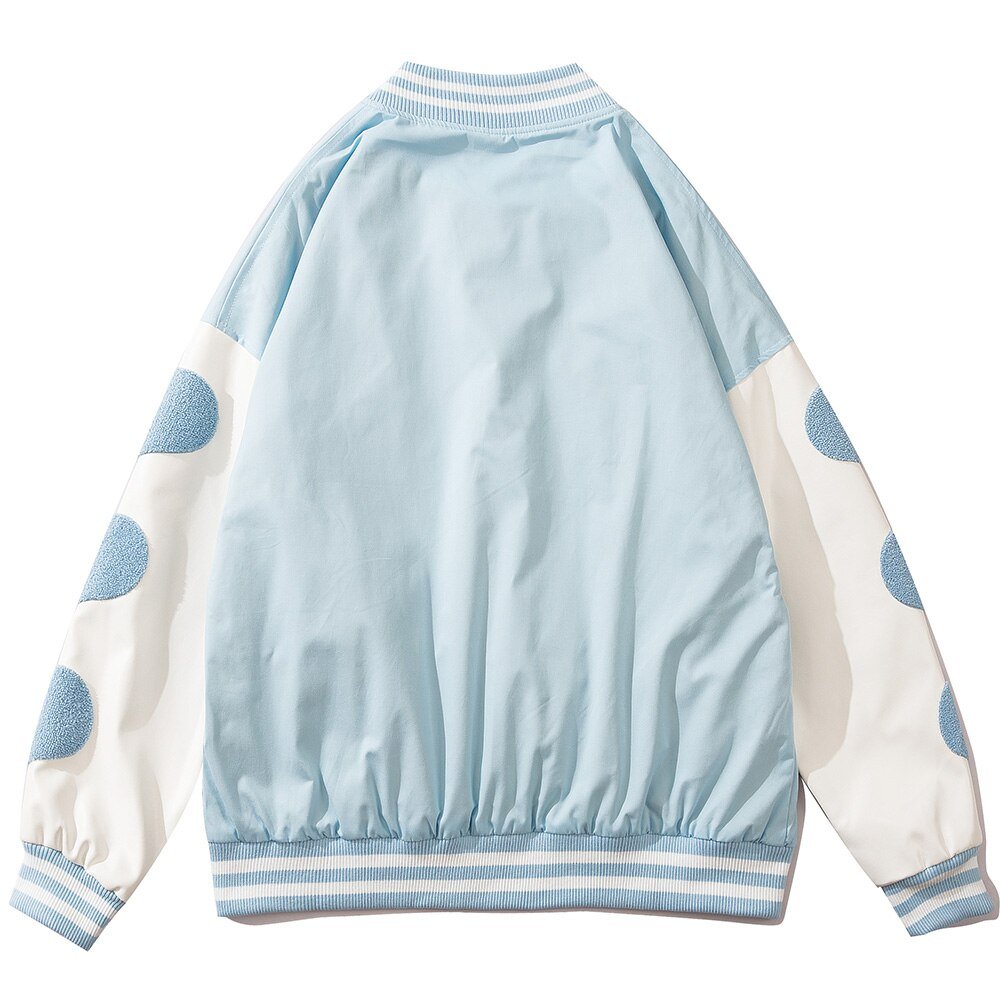 Baseball Jacket Men Leather Patchwork Furry Heart Patch Baggy Harajuku High Street Fashion All-match Bomber Coat Autumn