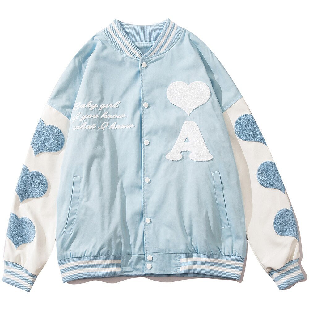 Baseball Jacket Men Leather Patchwork Furry Heart Patch Baggy Harajuku High Street Fashion All-match Bomber Coat Autumn