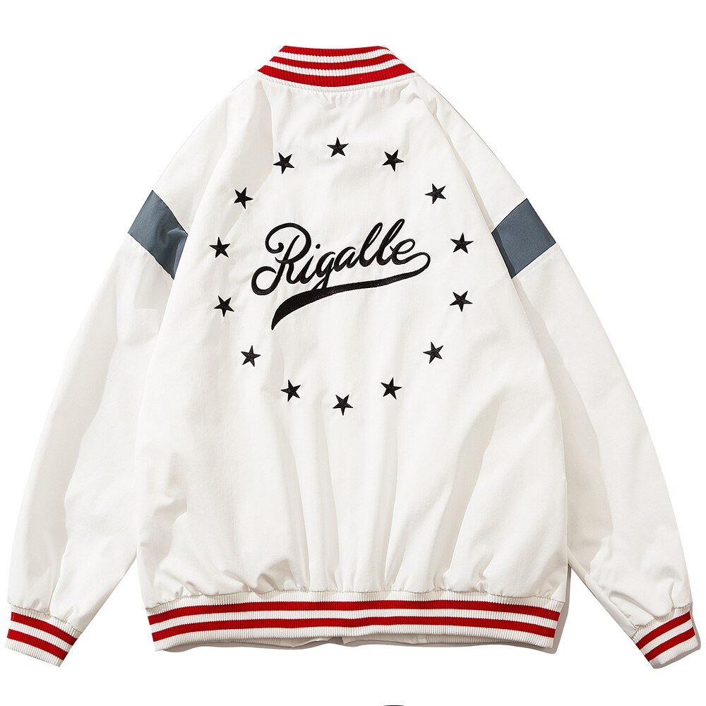 Baseball Jacket Men Star Letter Embroidery Patchwork Bomber Coats Autumn Retro Fashion High Street All-match Streetwear