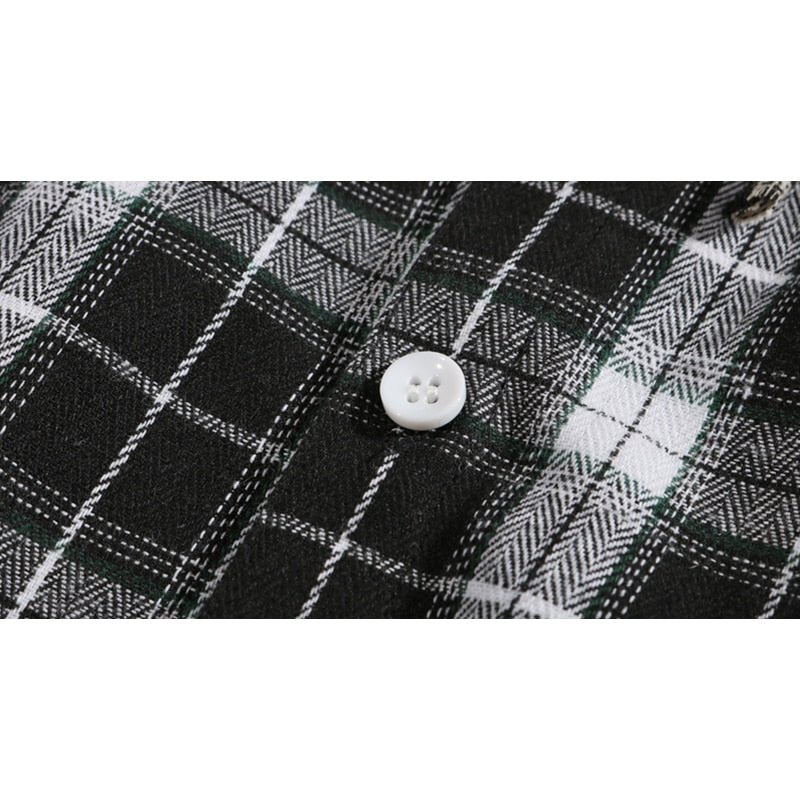 Casual Streetwear Yellow Plaid Shirt Hip Hop Men Hoodies Shirt Long Sleeve Cotton Men Clothing Camisa Masculina