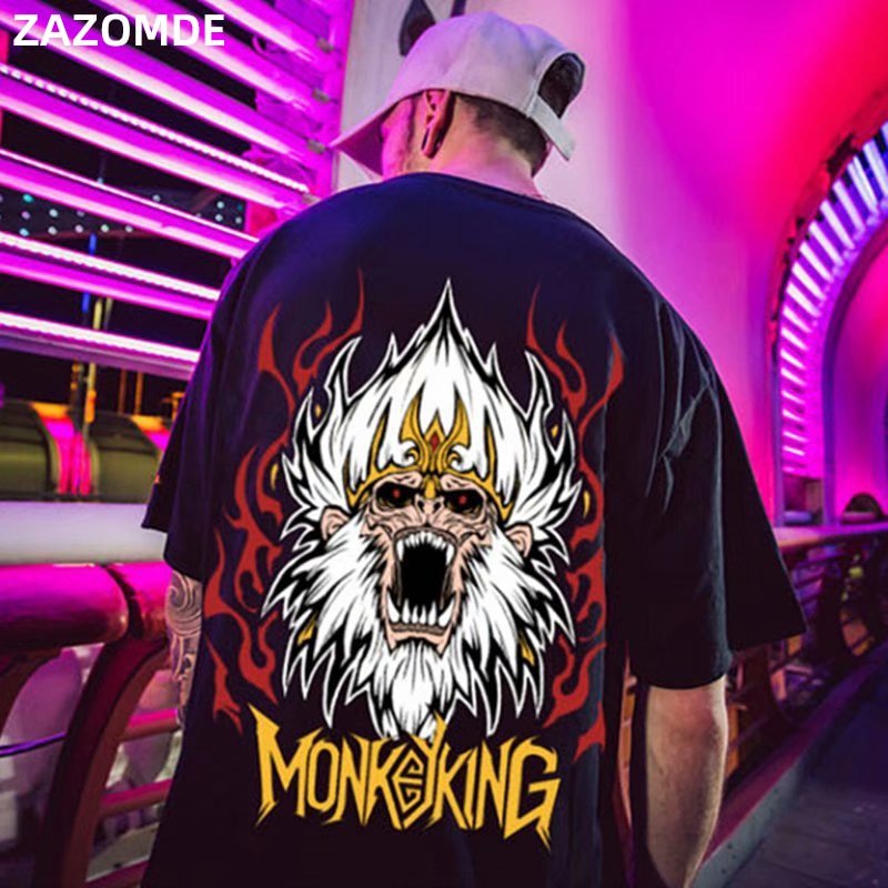 Cotton Tee tshirt Man Cartoon Animal Printed Punk T Shirts  Mens Hip Hop Casual Street Tees Male Cotton Tshirts Tops