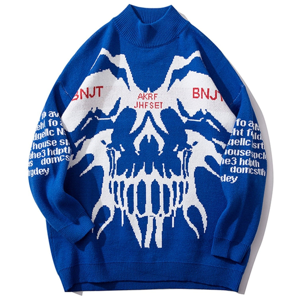 DARK Monster Knitted Men Sweater Autumn Winter Harajuku Streetwear Hip Hop Ripped Male Casual Cotton Pullover Outwear