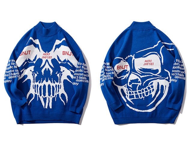 DARK Monster Knitted Men Sweater Autumn Winter Harajuku Streetwear Hip Hop Ripped Male Casual Cotton Pullover Outwear