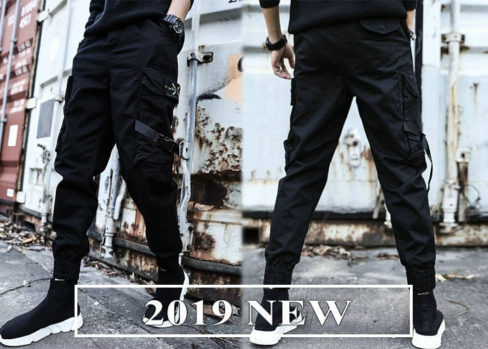 Streetwear Ribbons Casual Pants Men Black Slim Mens Joggers Pants Side-pockets Cotton Camouflage Man Trousers
