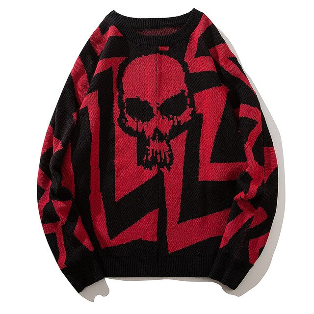 Men Skull Printed Hip Hop Sweater Streetwear High Quality Loose Oversized Sweaters Casual Pullover Clothing KA13