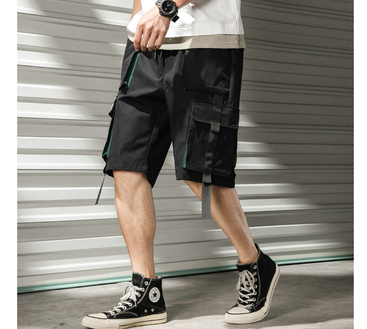 Streetwear Summer Casual Shorts Men Fashion Ribbons Pockets Cargo Shorts Bermuda Solid Hip Hop Men's Shorts