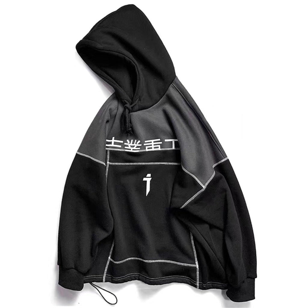 Patchwork Color Block Thick Hooded Sweatshirts Men Harajuku Hip Hop Pullover Casual Cargo Hoodies Streetwear