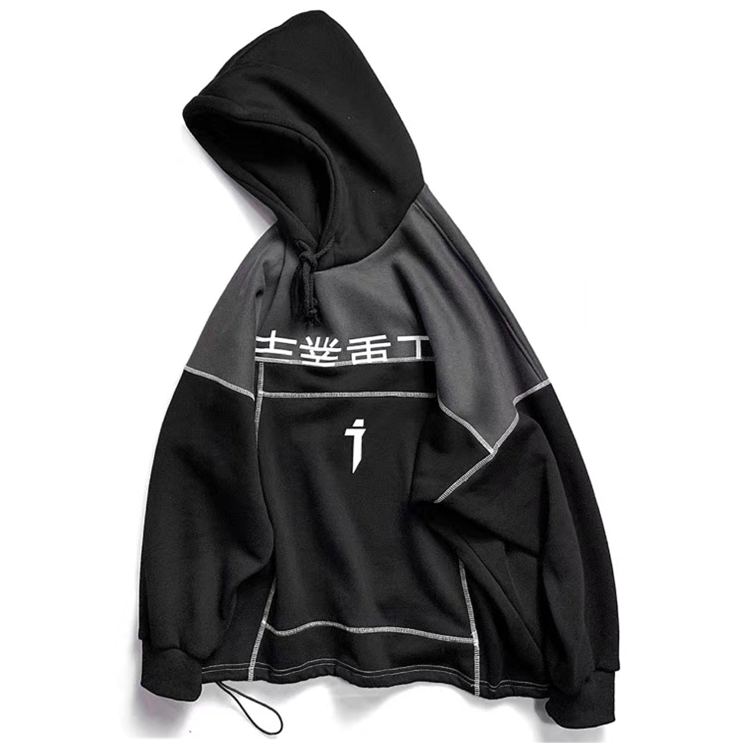Patchwork Color Block Thick Hooded Sweatshirts Men Harajuku Hip Hop Pullover Casual Cargo Hoodies Streetwear