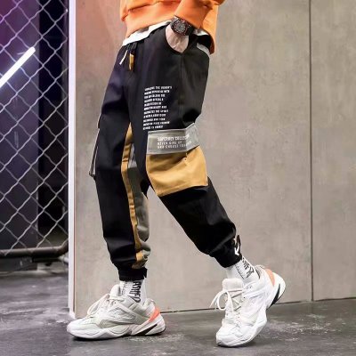 Men Hip Hop Black Cargo Pants joggers Sweatpants Multi-pocket Ribbons men's sports pants streetwear casual men's casual pants