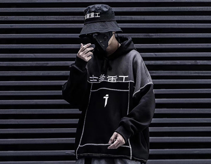 Patchwork Color Block Thick Hooded Sweatshirts Men Harajuku Hip Hop Pullover Casual Cargo Hoodies Streetwear