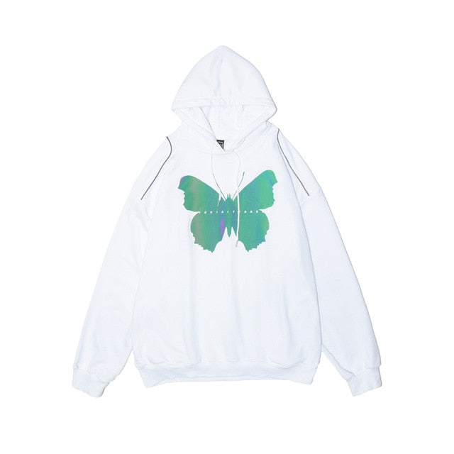 Men Hip Hop Variable Reflective Butterfly Hoodie Sweatshirt Autumn Streetwear Harajuku Oversized Cotton Pullover Hoodie