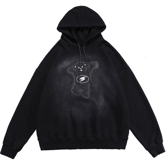 Men Funny Bear Letter Print Hoodie Sweatshirt Men Casual Cozy Oversized Pullover High Street Harajuku Couple Streetwear