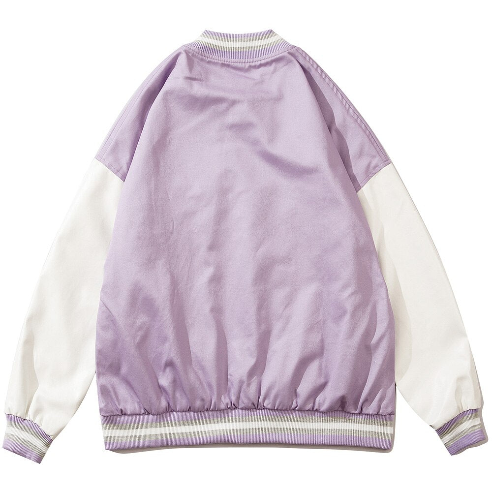 Furry Heart Patch Letter Embroidery Baseball Jacket Couple Varsity Jackets Coats Autumn Fashion Harajuku Streetwear Men