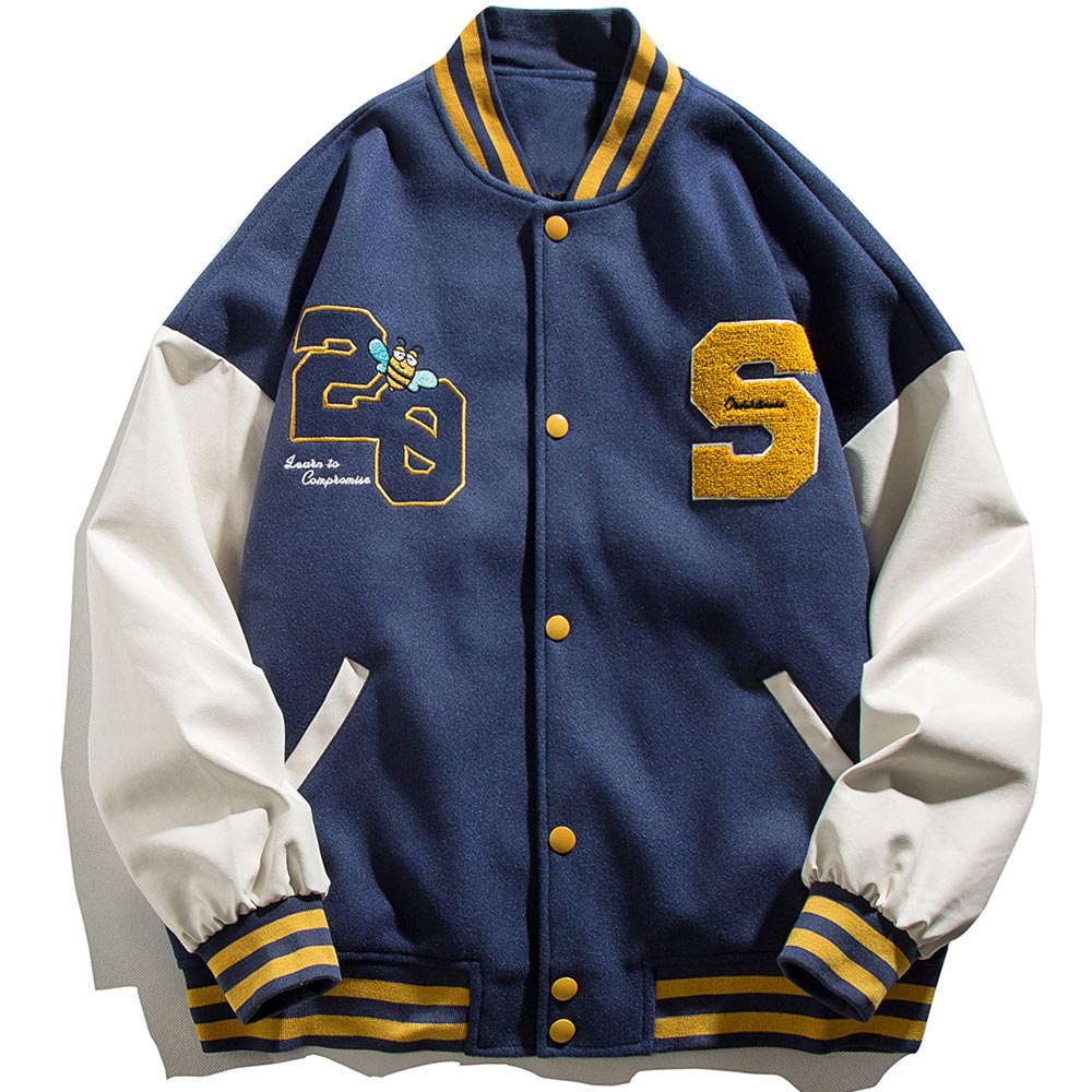 Patchwork Color Animal Letter Embroidery Baseball Jacket Men Bomber Coat Autumn Vintage High Street Harajuku Streetwear