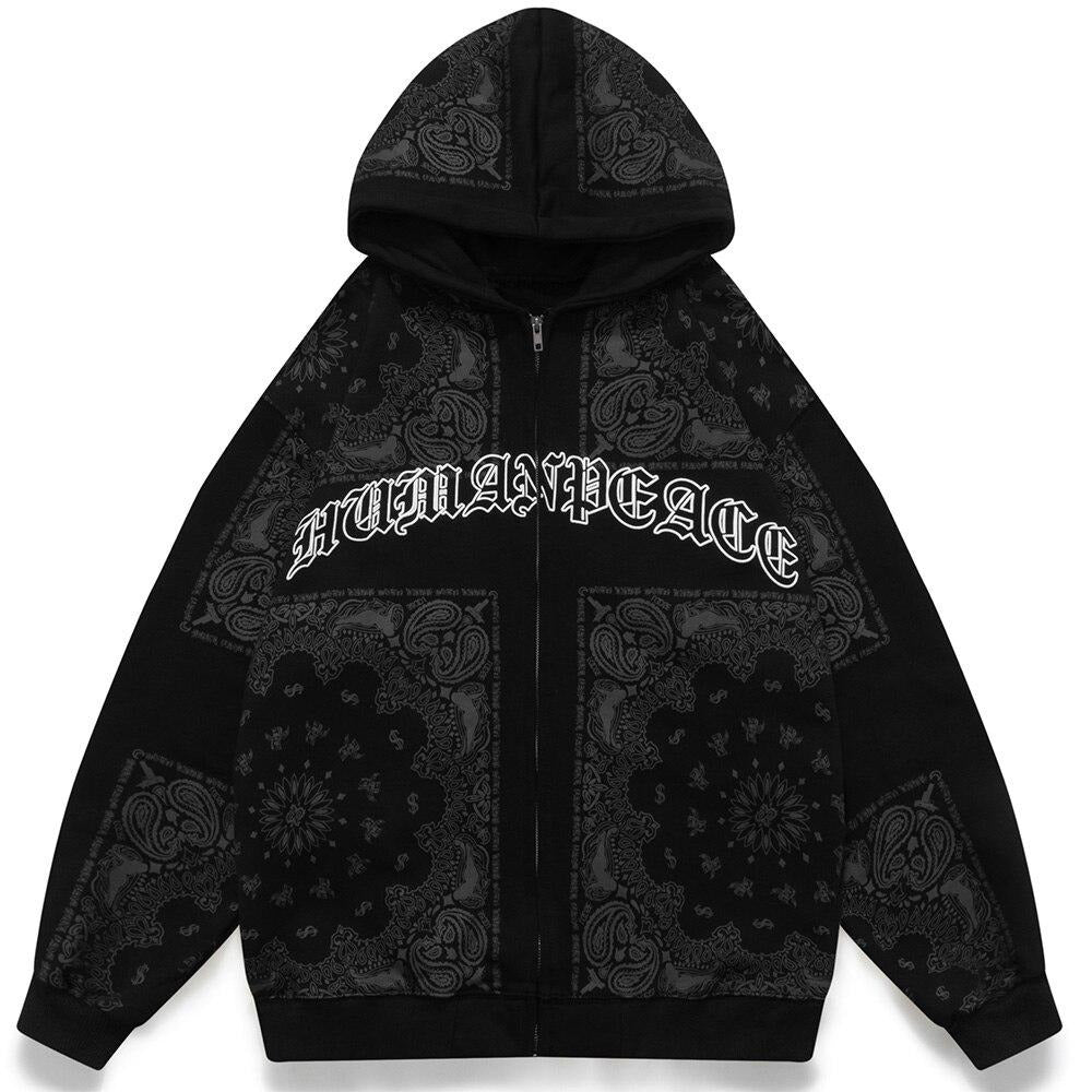 Hoodies Men Vintage Totems Letter Print Zipper Fleece Outwear College Style Casual Harajuku Oversized Couple Streetwear