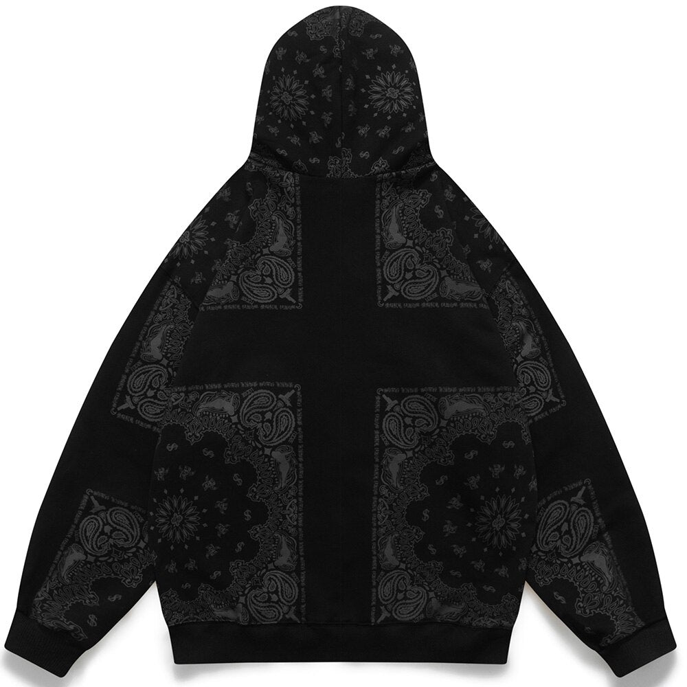 Hoodies Men Vintage Totems Letter Print Zipper Fleece Outwear College Style Casual Harajuku Oversized Couple Streetwear