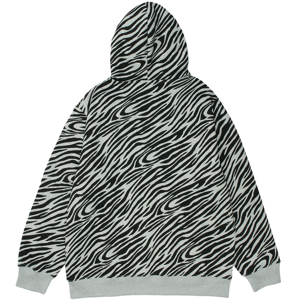 Zebra Striped Furry Cartoon Bear Printed Hoodie Men Vintage Fashion High Street Casual Baggy Pullover Couple Streetwear